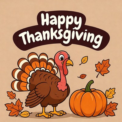 Happy Thanksgiving Turkey with Pumpkin