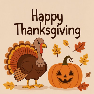 Happy Thanksgiving Turkey Pumpkin Illustration
