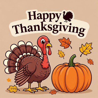 Happy Thanksgiving Turkey Pumpkin Illustration