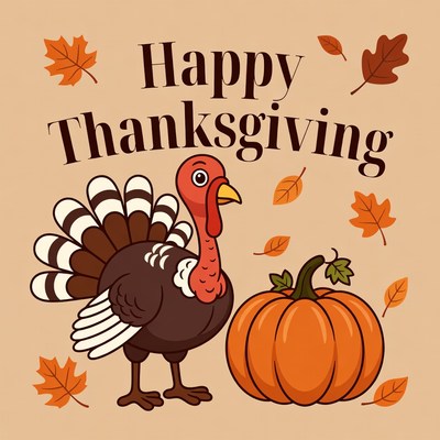 Happy Thanksgiving Turkey with Pumpkin