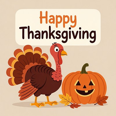Happy Thanksgiving Turkey Pumpkin Illustration