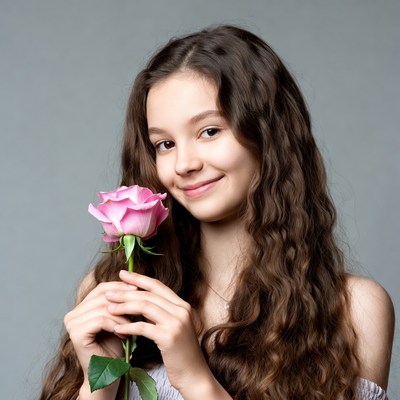 Girl holding pink rose