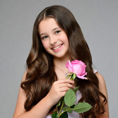 Girl holding pink rose