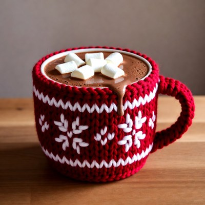 Hot Chocolate in Red Knitted Mug