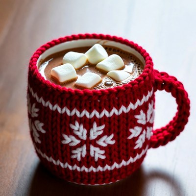 Hot Chocolate in Red Knitted Mug
