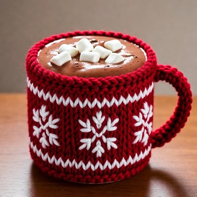 Red Knitted Mug with Hot Chocolate