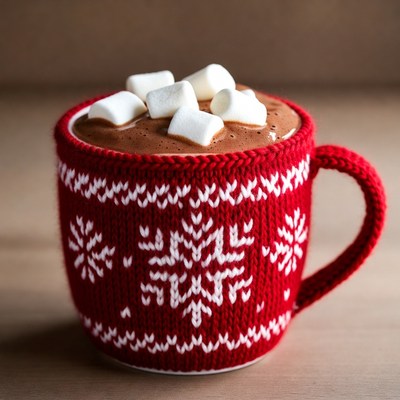 Hot Chocolate with Marshmallows in Red Mug