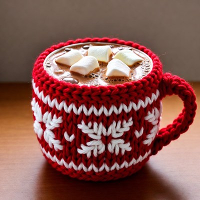 Red Knitted Mug with Hot Chocolate Marshmallows