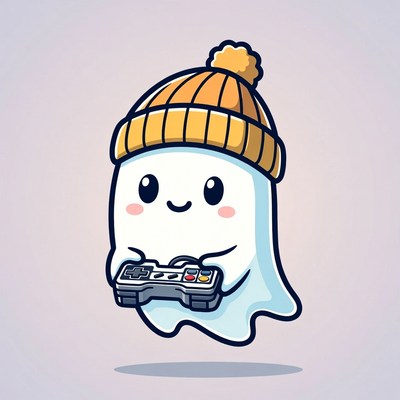 Cute ghost playing video game