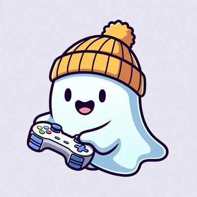 Cute ghost playing video games