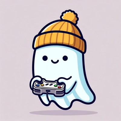 Cute ghost playing video game