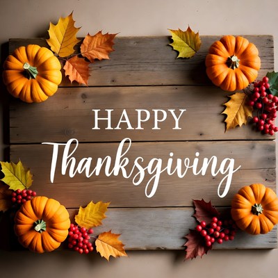 Happy Thanksgiving Wooden Sign with Pumpkins