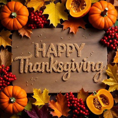 Happy Thanksgiving Wooden Sign with Pumpkins