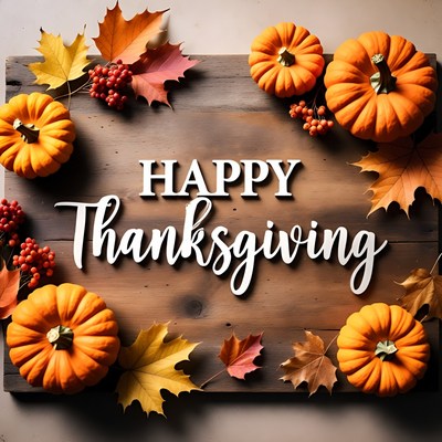 Happy Thanksgiving Wooden Sign with Pumpkins