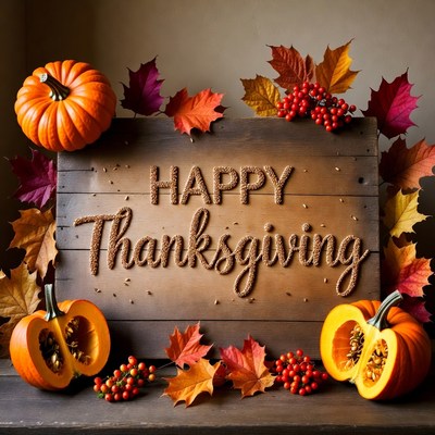 Happy Thanksgiving Wooden Sign with Pumpkins