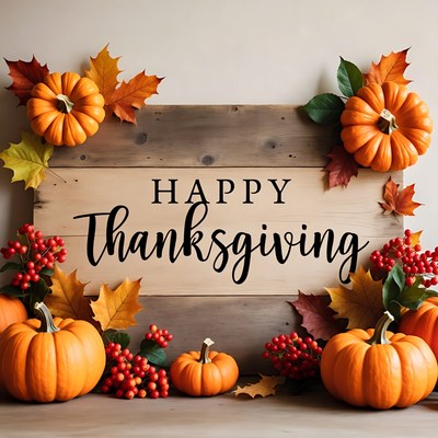 Happy Thanksgiving Wooden Sign with Pumpkins