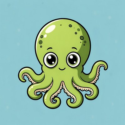 Cute green cartoon octopus