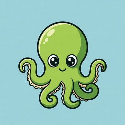 Cute green cartoon octopus