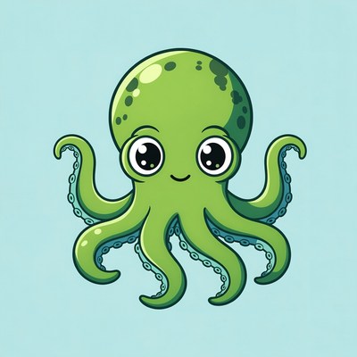 Cute green cartoon octopus