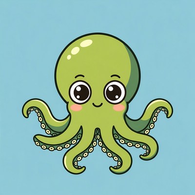 Cute green cartoon octopus