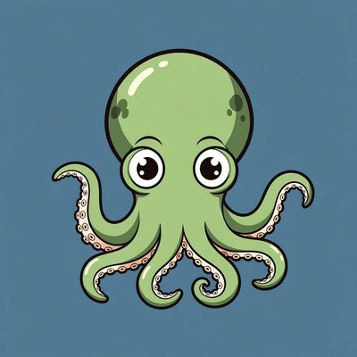 Cute green cartoon octopus