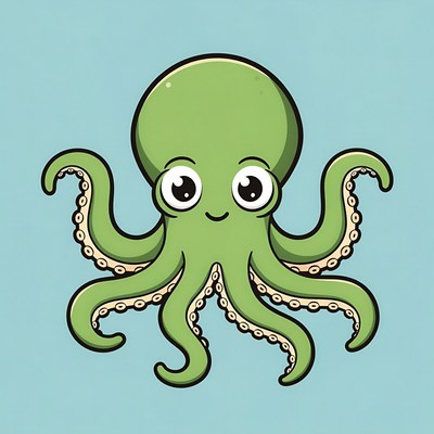 Cute green cartoon octopus