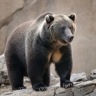 Grizzly Bear Standing on Rocks