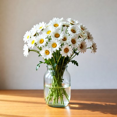 White Daisies in Glass Jar