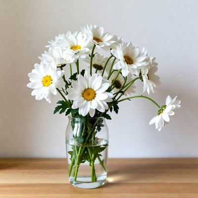 White Daisies in Glass Jar
