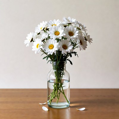 White Daisies in Glass Vase