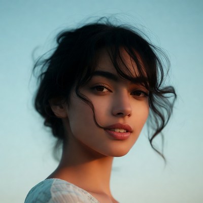 Beautiful woman with dark curly hair