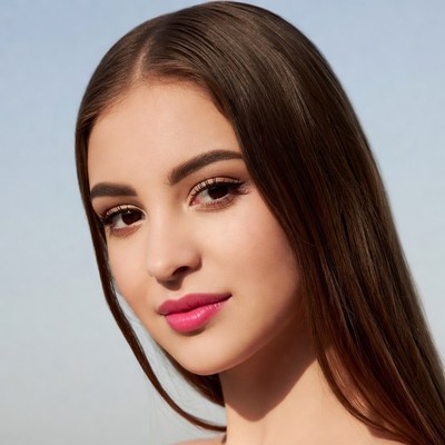 Young woman with pink lipstick