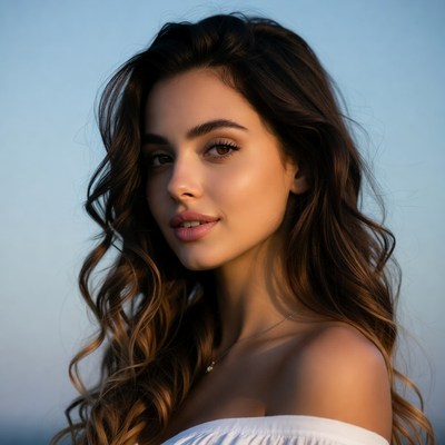 Beautiful woman with wavy brown hair