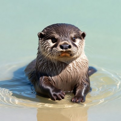 Baby Otter Swimming in Water