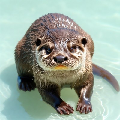 Cute otter in shallow water