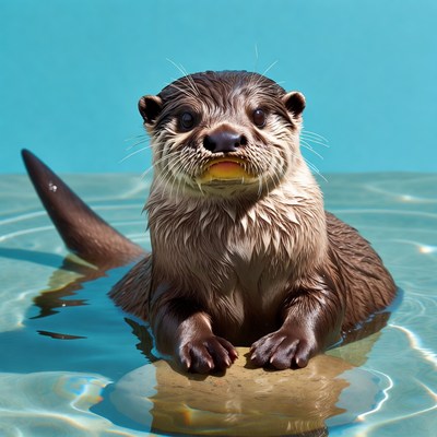 Cute otter floating in blue water