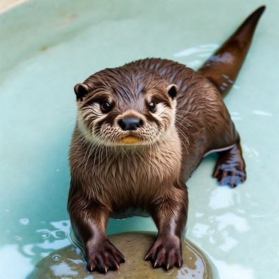 Cute otter standing in pool