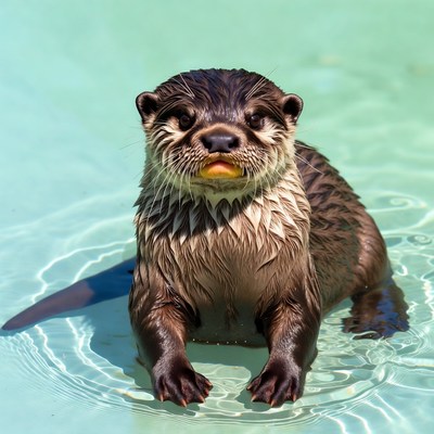Baby Otter Swimming in Pool