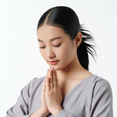 Asian woman praying with hands together