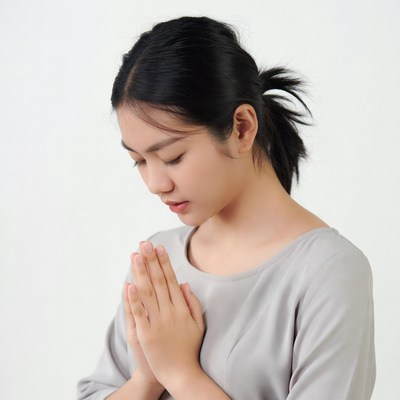 Asian woman praying with hands together