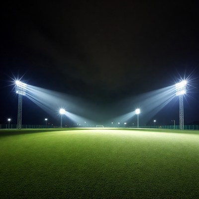 Floodlit Soccer Field at Night