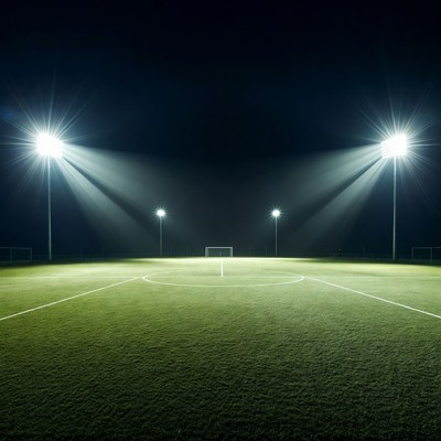 Floodlit Soccer Field at Night