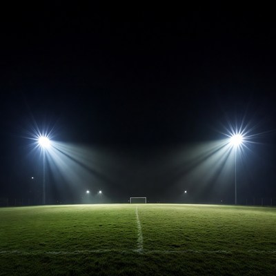 Soccer Goal Floodlit at Night