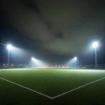 Floodlit Soccer Field at Night