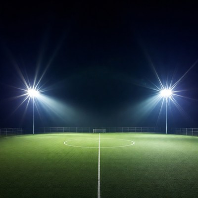 Floodlit Soccer Field at Night