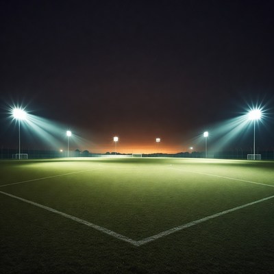Floodlit Soccer Field at Night