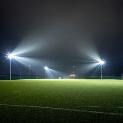 Floodlit Soccer Field at Night