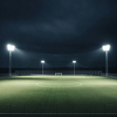 Floodlit Soccer Field at Night