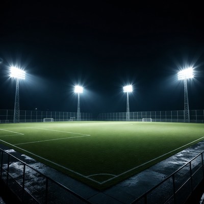 Floodlit Soccer Field at Night
