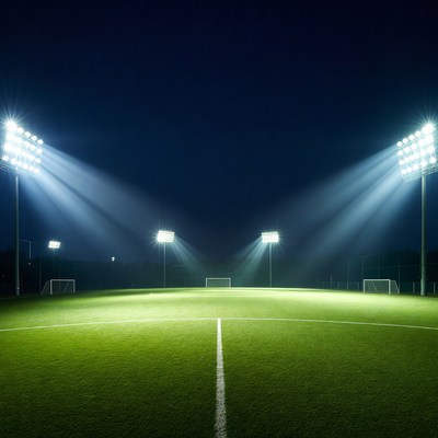 Floodlit Soccer Field at Night